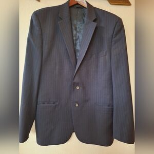 LAUREN Ralph Lauren Navy Pinstriped Sport Coat 100% Wool Stretch Mens 42Reg